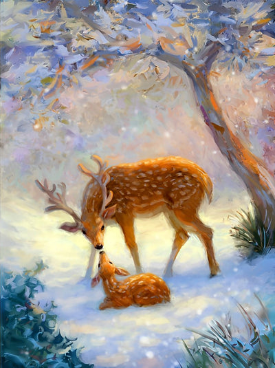Mère Cerf et Son Bébé Broderie Diamant