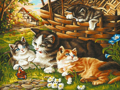 Mère Chat et Ses Trois Chatons Broderie Diamant
