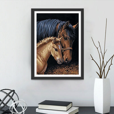 Mère Cheval et Son Petit Poulain Broderie Diamant