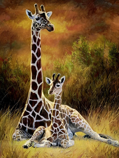 Mère Girafe et Son Bébé Broderie Diamant