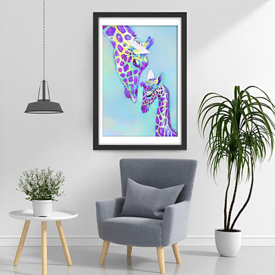 Mère Girafe et Son Bébé Violets Broderie Diamant