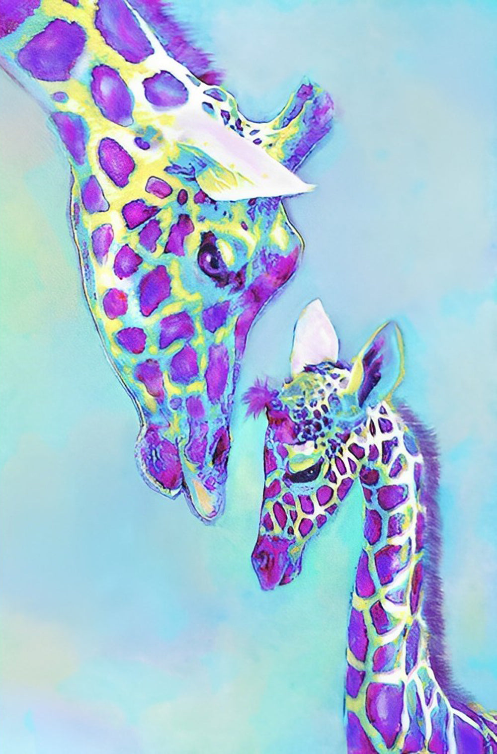 Mère Girafe et Son Bébé Violets Broderie Diamant
