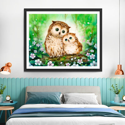 Mère Hibou et Son Bébé Broderie Diamant