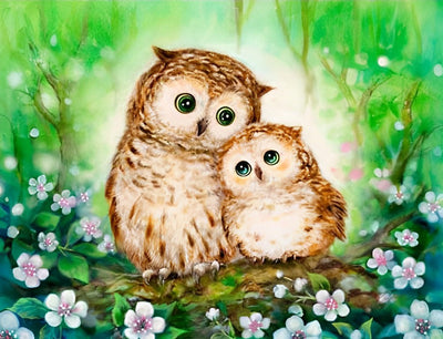 Mère Hibou et Son Bébé Broderie Diamant