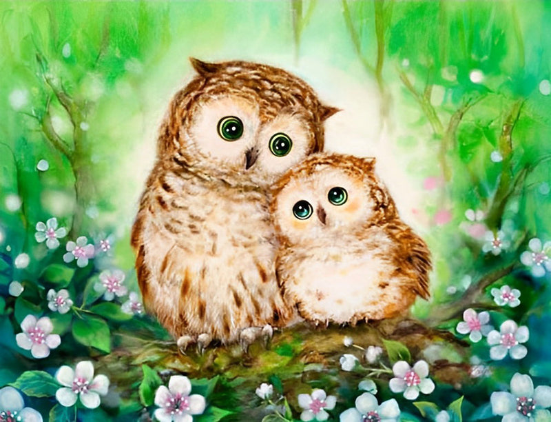 Mère Hibou et Son Bébé Broderie Diamant