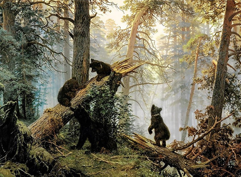 Mère Ours et Ses Bébés Broderie Diamant
