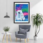 Mère Ours Polaire et Son Bébé avec l'Aurore Polaire Broderie Diamant