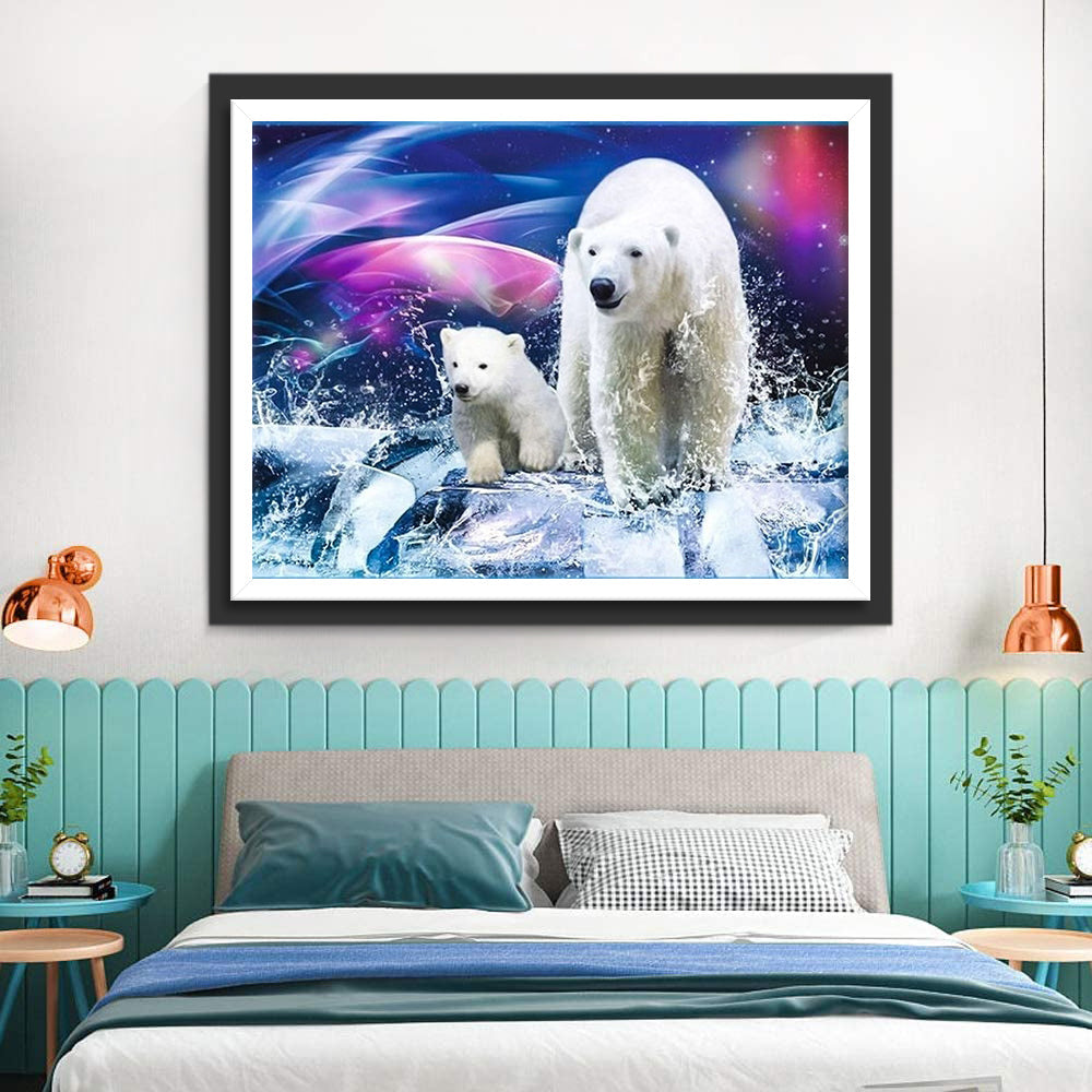 Mère Ours Polaire et Son Bébé Broderie Diamant