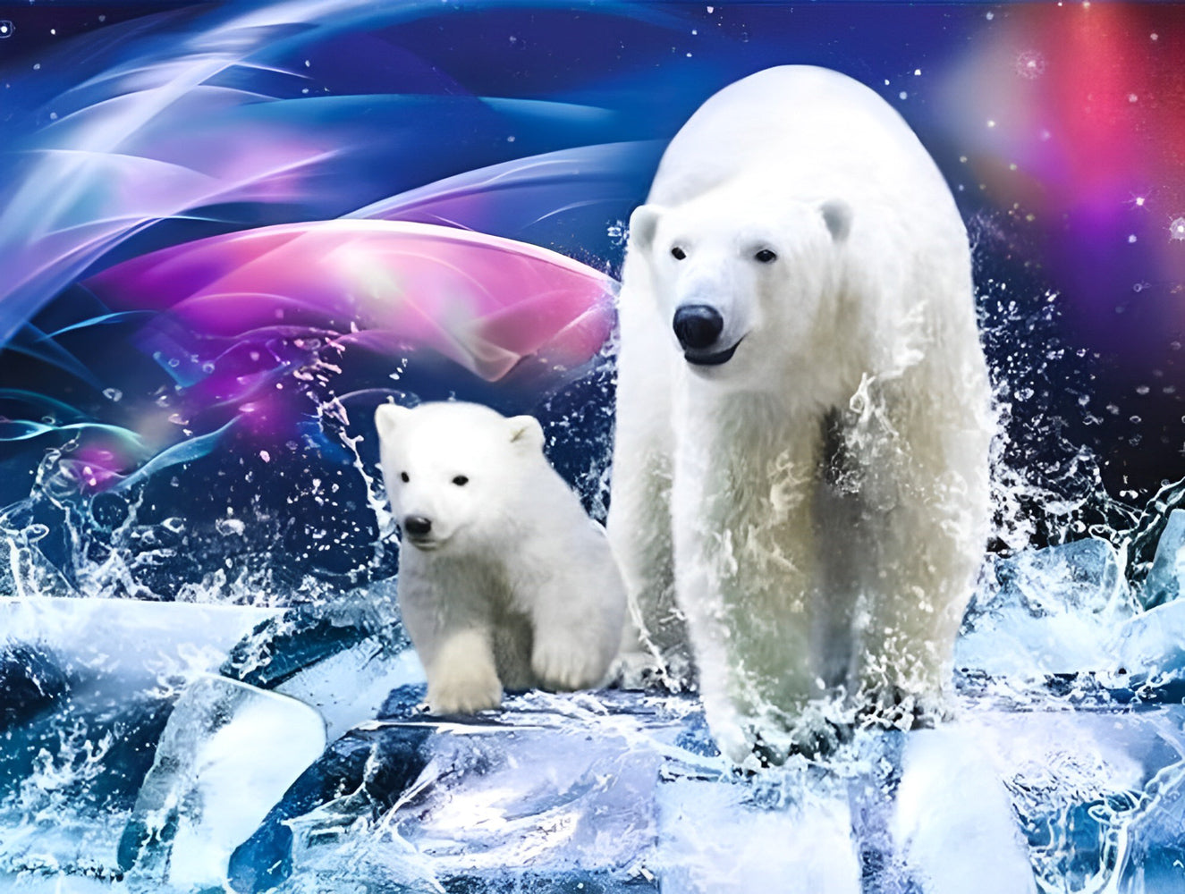 Mère Ours Polaire et Son Bébé Broderie Diamant