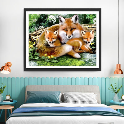 Mère Renard et Ses Deux Bébés Broderie Diamant
