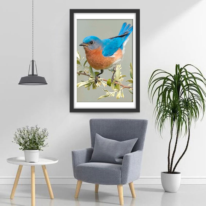 Mésange et Fleurs Blanches Broderie Diamant