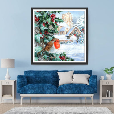 Mésange et Noël Broderie Diamant