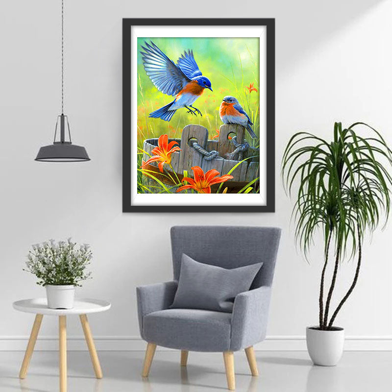 Mésange Volants et Seau Broderie Diamant