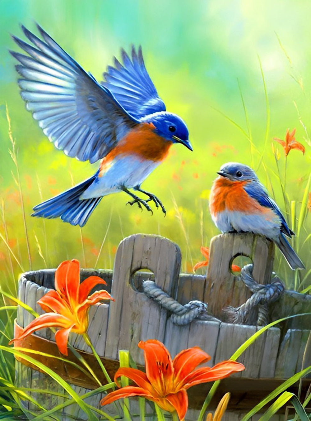 Mésange Volants et Seau Broderie Diamant