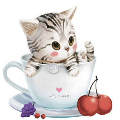 Mignon Chat Rayé en Dessin Animé dans le Mug Broderie Diamant