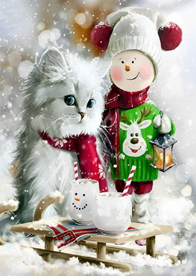 Mignon Chaton et Enfant Broderie Diamant