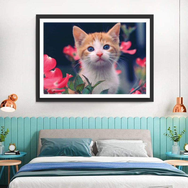 Mignon Chaton Orange avec des Fleurs Broderie Diamant