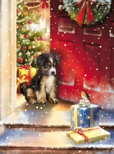 Mignon Chiot et les Cadeaux à la Porte Broderie Diamant