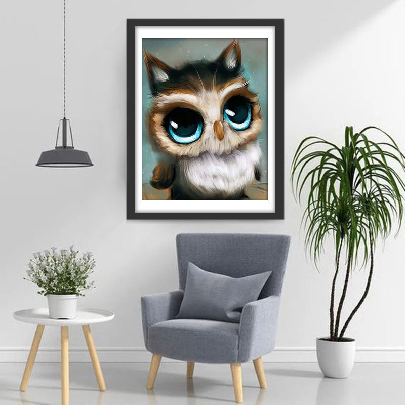 Mignon Hibou aux Yeux Bleus Broderie Diamant