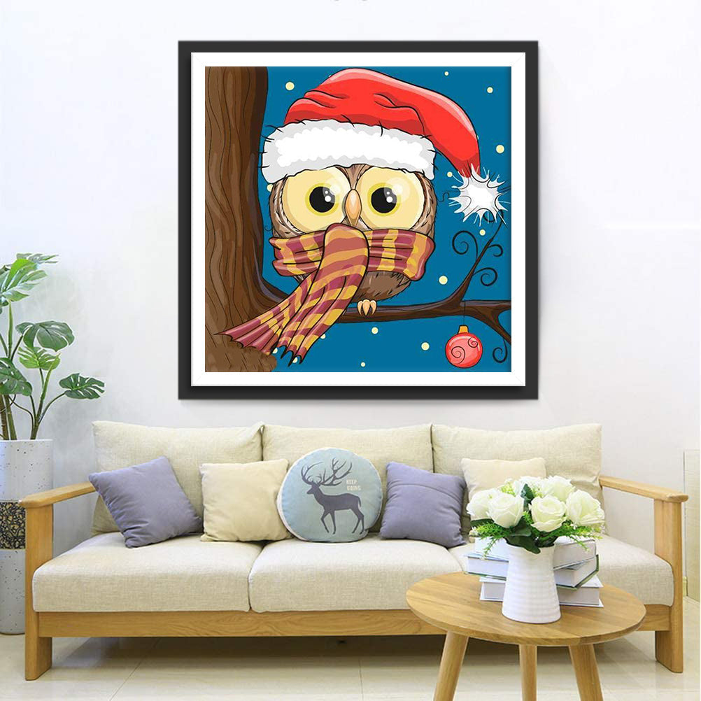 Mignon Hibou Cartoon de Noël Fête Broderie Diamant