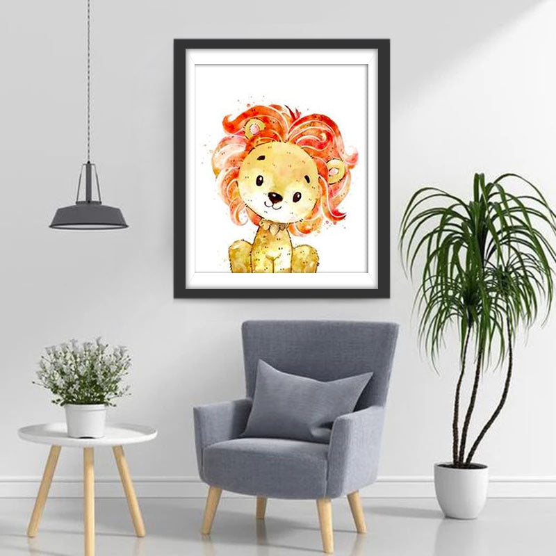 Mignon Lion à la Crinière Rouge Cartoon Enfants Broderie Diamant