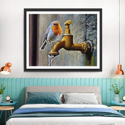 Mignon Oiseau et Robinet Doré Broderie Diamant