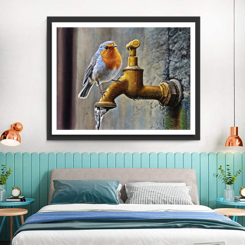 Mignon Oiseau et Robinet Doré Broderie Diamant