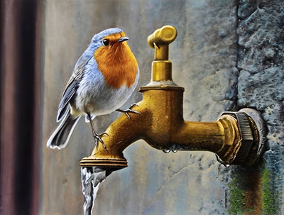 Mignon Oiseau et Robinet Doré Broderie Diamant