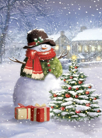 Mignon Petit Bonhomme de Neige et le Petit Sapin de Noël Broderie Diamant