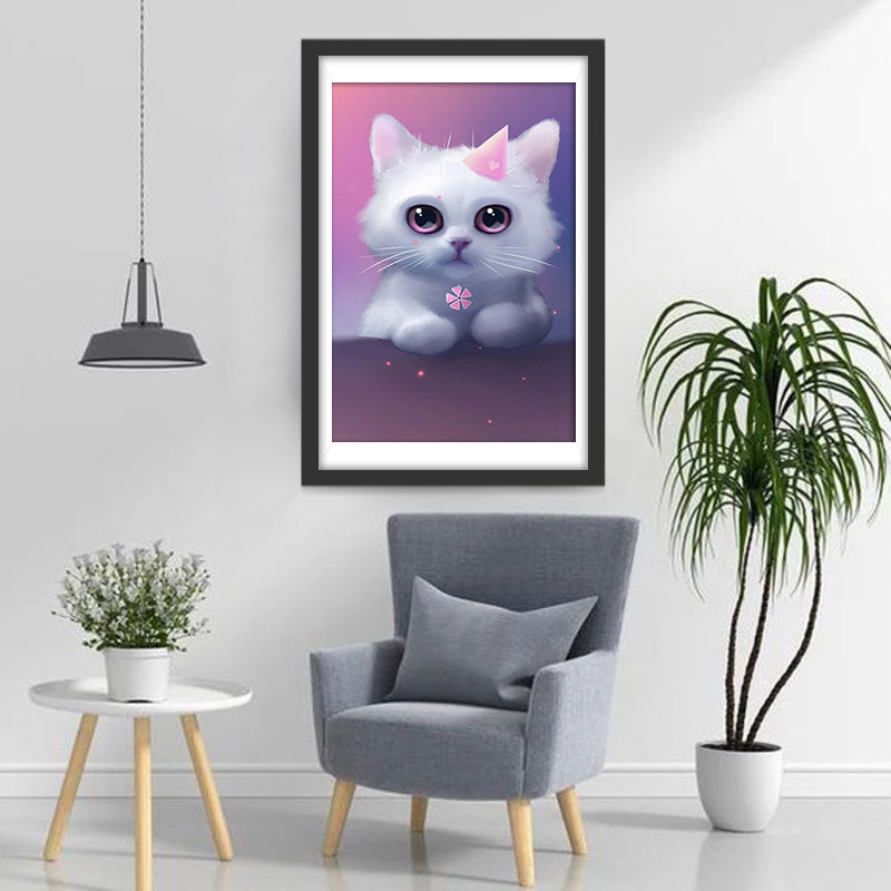 Mignon Petit Chaton aux Fleurs de Cerisier Broderie Diamant