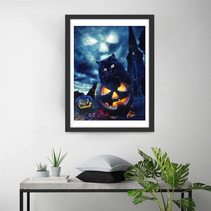 Mignon Petit Chaton Noir Poilu Broderie Diamant