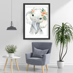 Mignon Petit Éléphant Gris avec des Fleurs Broderie Diamant