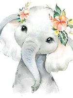 Mignon Petit Éléphant Gris avec des Fleurs Broderie Diamant