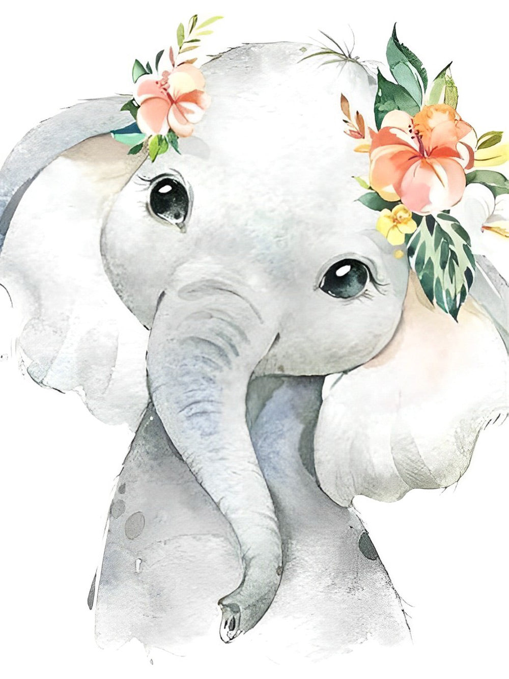 Mignon Petit Éléphant Gris avec des Fleurs Broderie Diamant