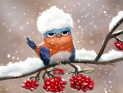 Mignon Petit Mésange avec la Neige sur la Tête Broderie Diamant