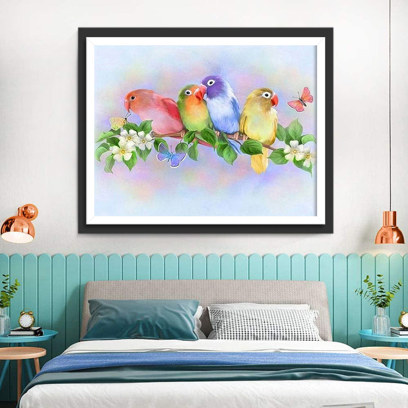 Mignon Petit Perroquets Colorés et Papillons Broderie Diamant