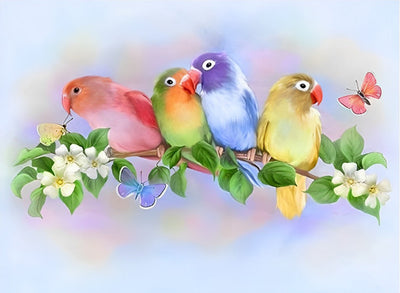 Mignon Petit Perroquets Colorés et Papillons Broderie Diamant