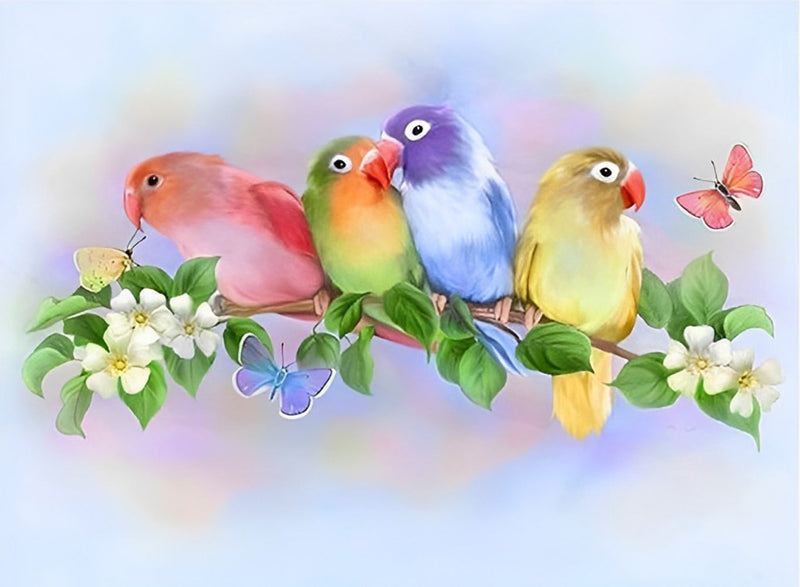 Mignon Petit Perroquets Colorés et Papillons Broderie Diamant