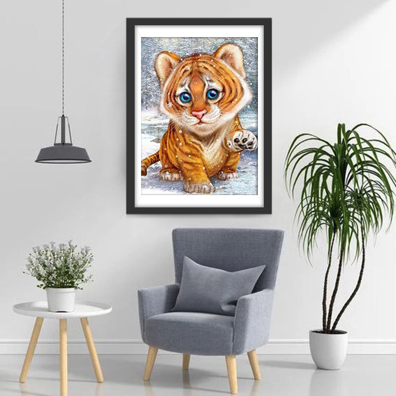 Mignon Petit Tigre aux Yeux Bleus Cartoon Broderie Diamant