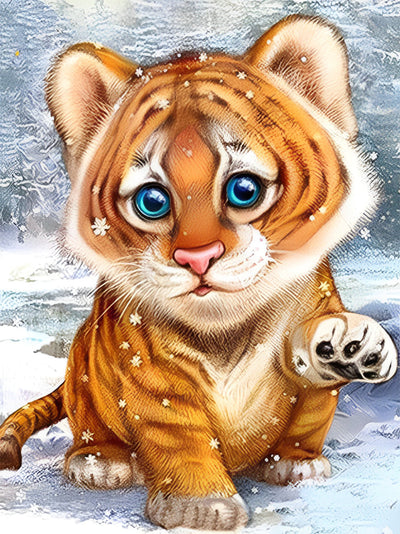 Mignon Petit Tigre aux Yeux Bleus Cartoon Broderie Diamant