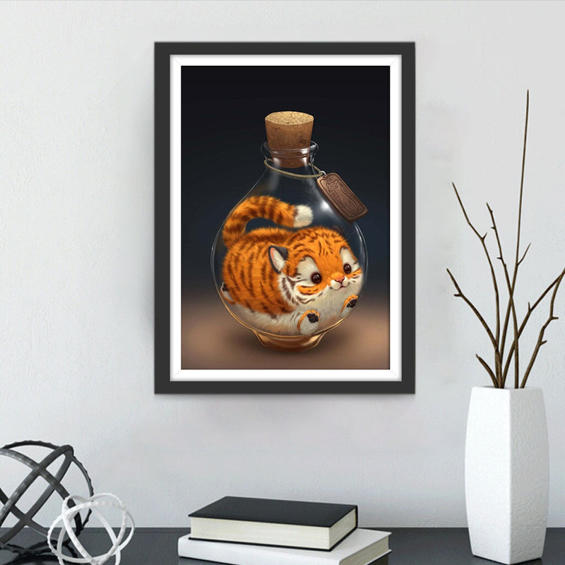 Mignon Tigre dans Petite Bouteille Broderie Diamant