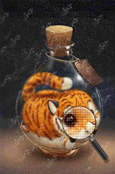Mignon Tigre dans Petite Bouteille Broderie Diamant