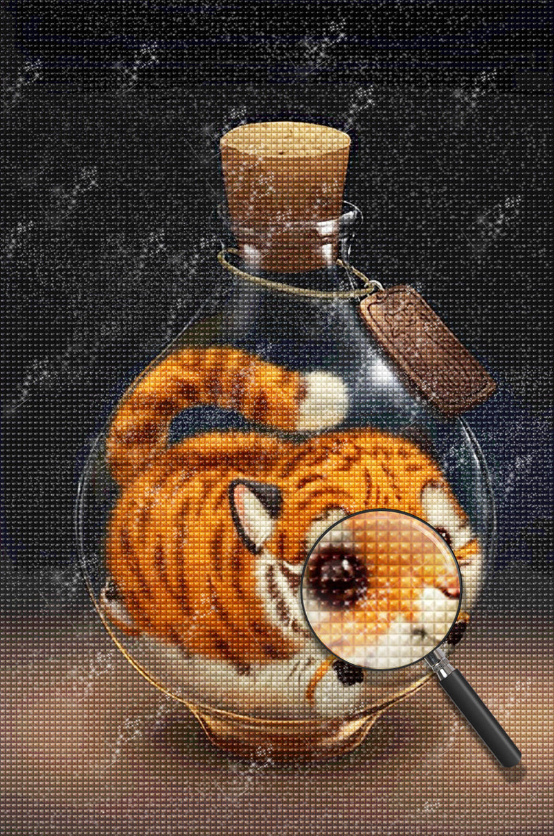 Mignon Tigre dans Petite Bouteille Broderie Diamant
