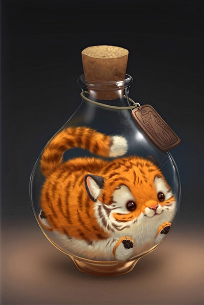 Mignon Tigre dans Petite Bouteille Broderie Diamant