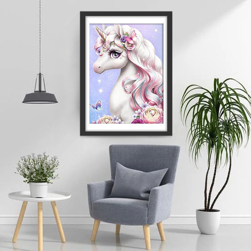 Mignonne Licorne Blanche et Rose Cartoon Broderie Diamant