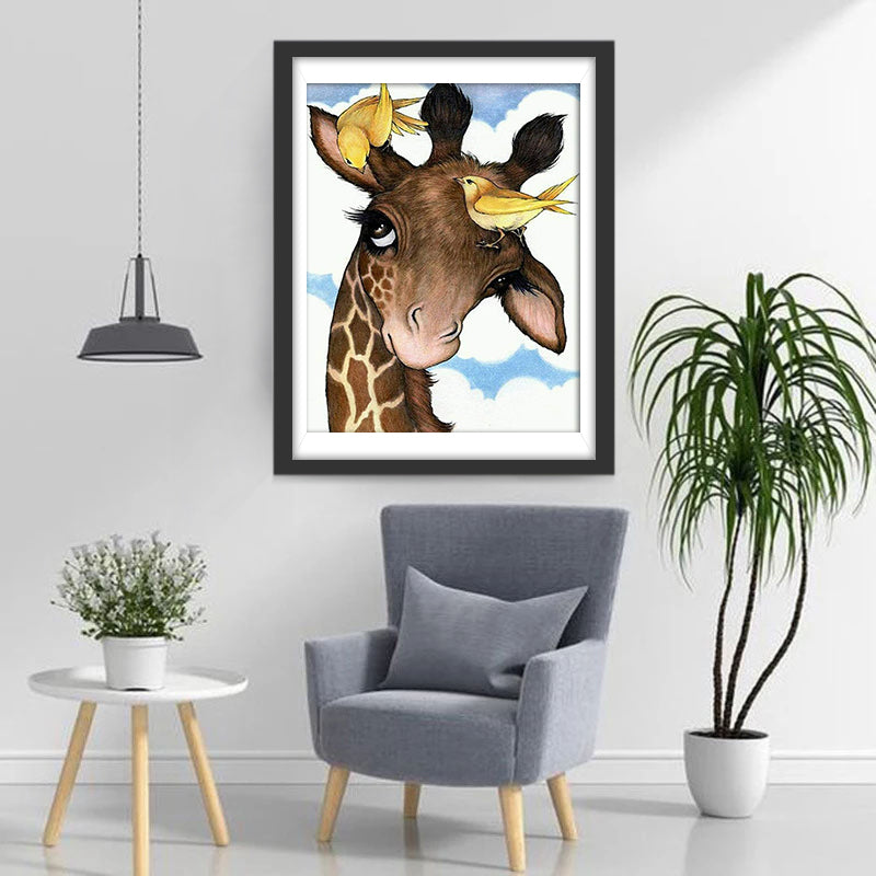 Mignonne Petite Girafe et des Oiseaux Broderie Diamant