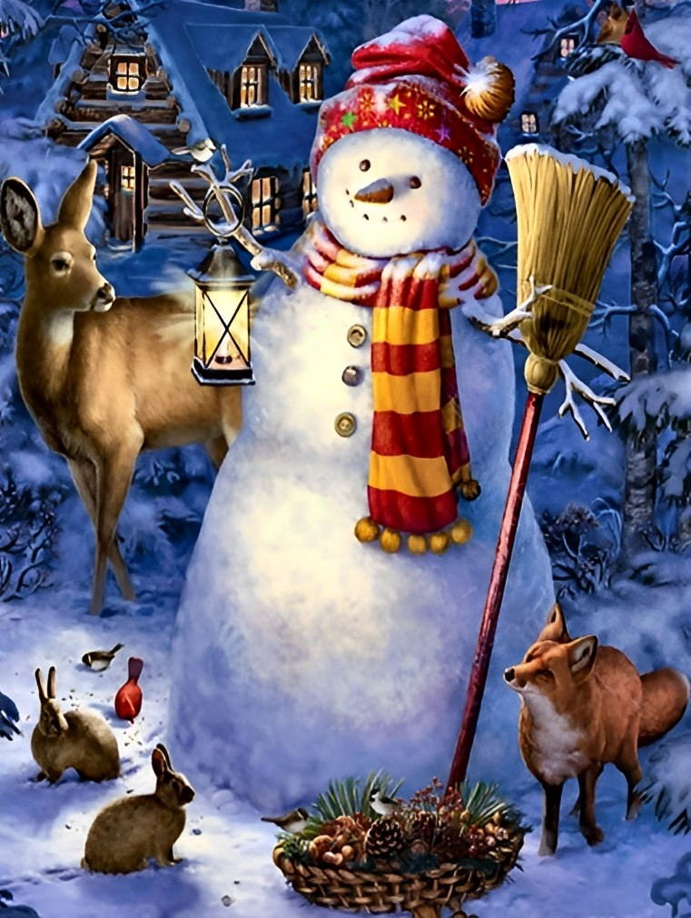 Mignons Animaux et Bonhomme de Neige Broderie Diamant