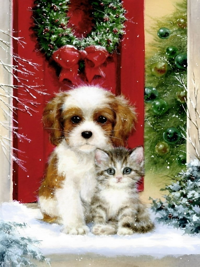 Mignons Chiot et Chaton Broderie Diamant