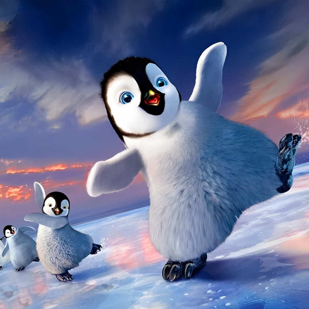 Mignons Petits Manchot Jouant sur la Glace Broderie Diamant