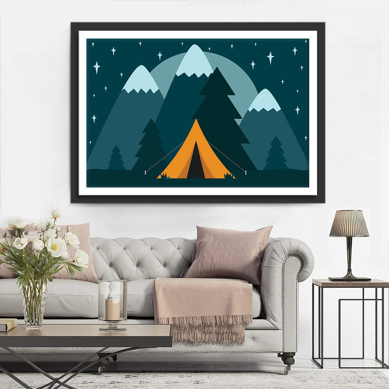 Montagne Enneigée et Tente Broderie Diamant